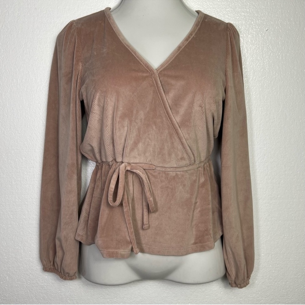 Madewell Corduroy Tie-Front Faux-Wrap Top Pink Size S
